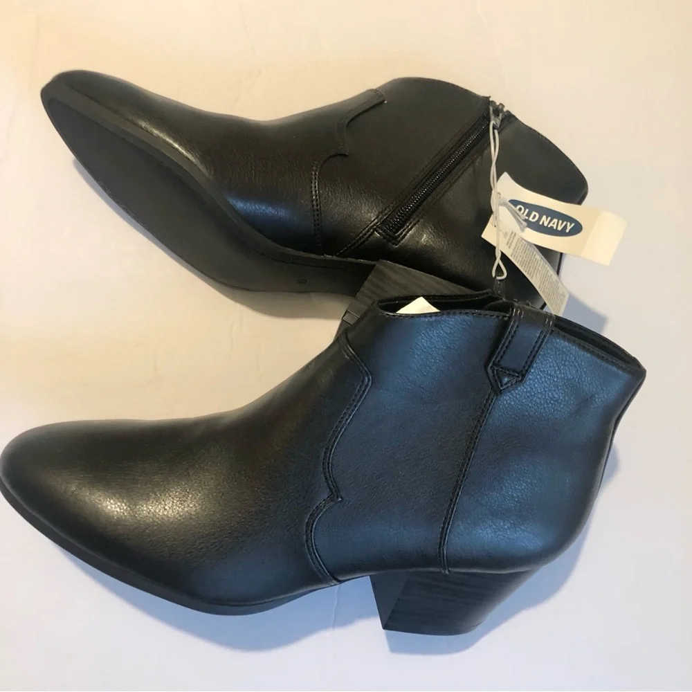 Old Navy Size 10 Black Ankle Boots Western style low stacked heels NEW